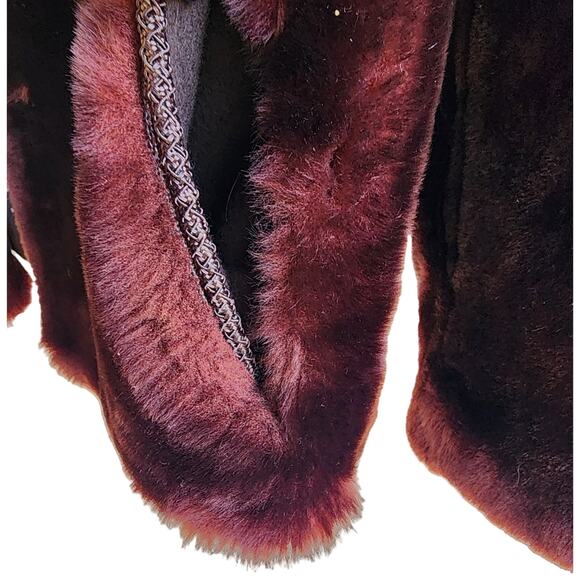 Vintage Faux Beaver Cropped Jacket Burgundy Brown Sz S Mob Wife - Picture 5 of 14